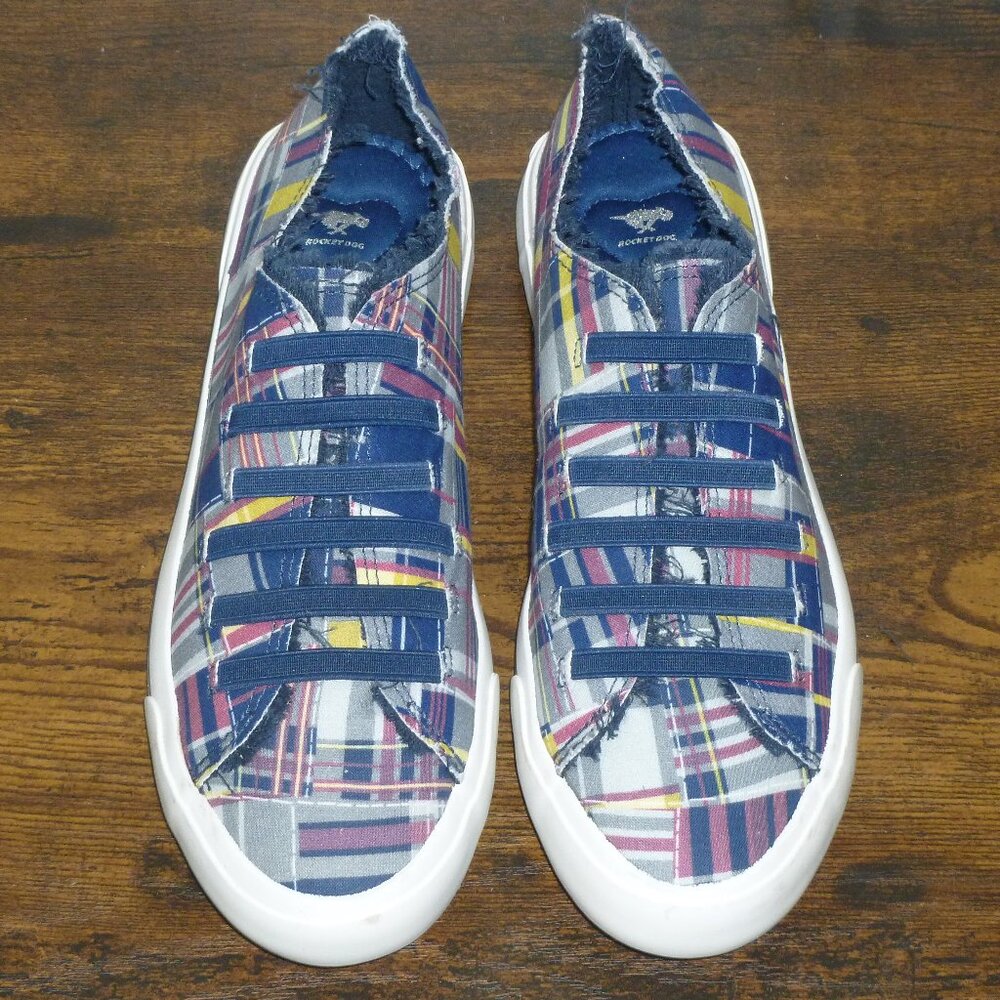 NWOT Rocket Dog Chloe Slip-on Sneakers in Plaid (Navy/Grey/Yellow/Pink)